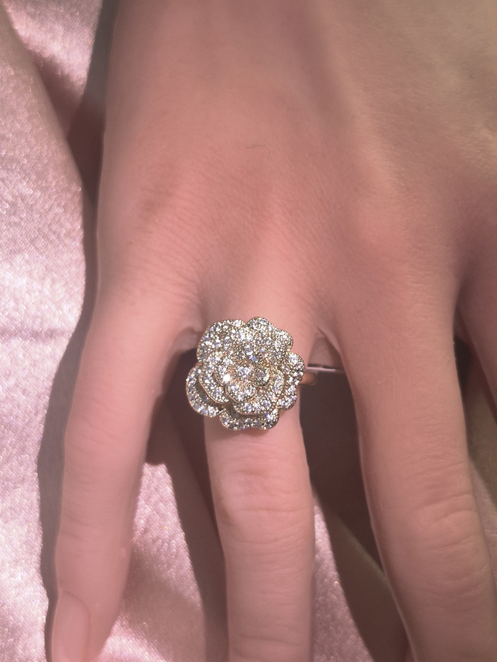14k Gold Plated Pave Floral Statement Ring in Gold Tone